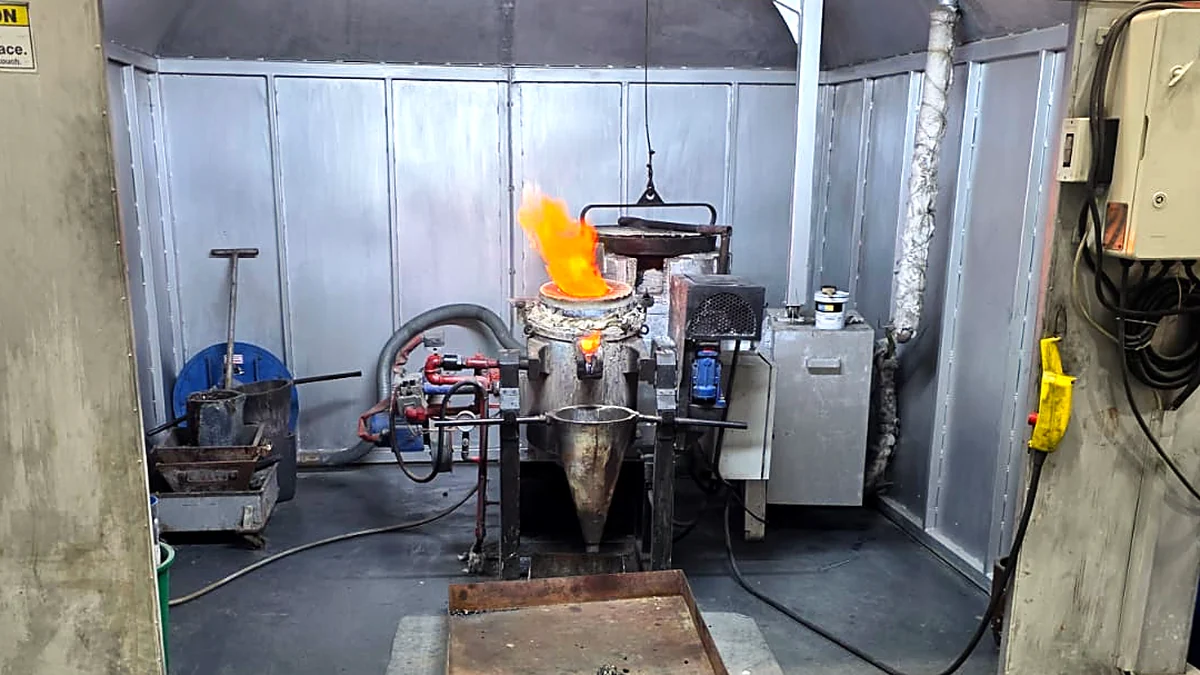 Gold melted in the furnace at the Minexx Precious Metals Refinery, Khalifa Port, Abu Dhabi